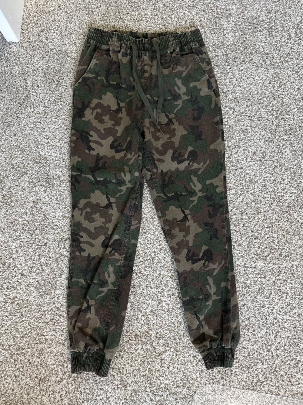 Blue Rain Camo Jogger Pants Women’s Small Green Drawstring